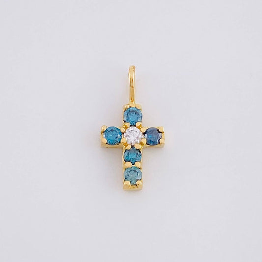 Dije Cruz Zafiros 30pts 0.45g / 1/2 in Oro Amarillo 18K
