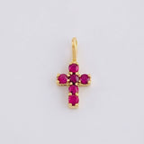Pendant Cross Rubies 30pts 0.45g / 1/2 in Yellow Gold 18K
