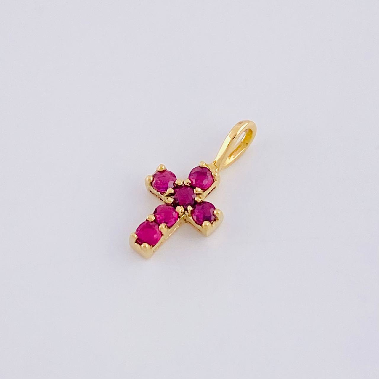 Pendant Cross Rubies 30pts 0.45g / 1/2 in Yellow Gold 18K