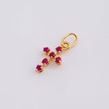 Dije Cruz Burbuja Rubíes 8pts 0.2g / 1/2 in Oro Amarillo 18K