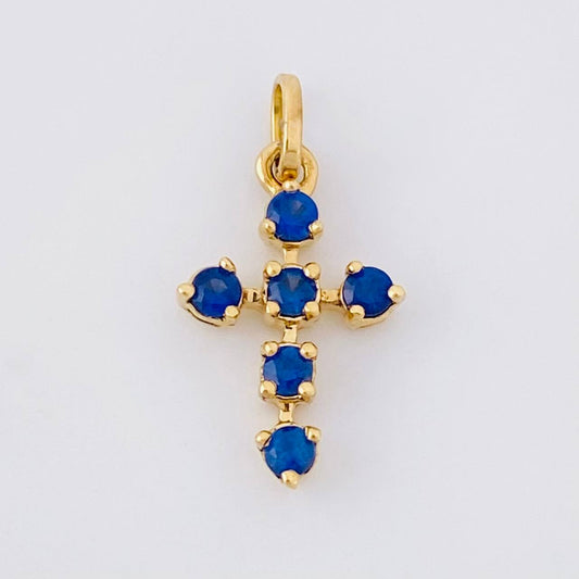 Dije Cruz Burbuja Zafiros 25pts 0.6g / 1/2 in Oro Amarillo 18K