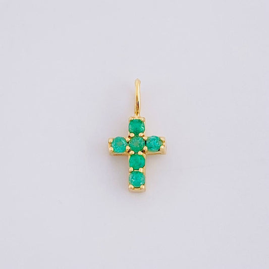Dije Cruz Esmeraldas 12pts 0.4g / 1/2 in Oro Amarillo 18K