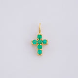 Pendant Cross Emeralds 12pts 0.4g / 1/2 in 18K Yellow Gold