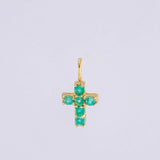 Pendant Cross Emeralds 12pts 0.4g / 1/2 in 18K Yellow Gold