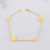 Pulso Aro Seguido Trébol y Corazón Diamantados 2.55g / 7 1/4 in / 1.65mm Oro Amarillo 18K