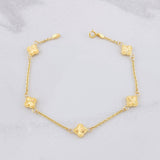 Pulso Aro Seguido Trébol Diamantado 2.6g / 7 1/4 in / 1.55mm Oro Amarillo 18K
