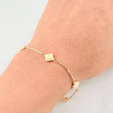 Pulso Aro Seguido Trébol Diamantado 2.6g / 7 1/4 in / 1.55mm Oro Amarillo 18K