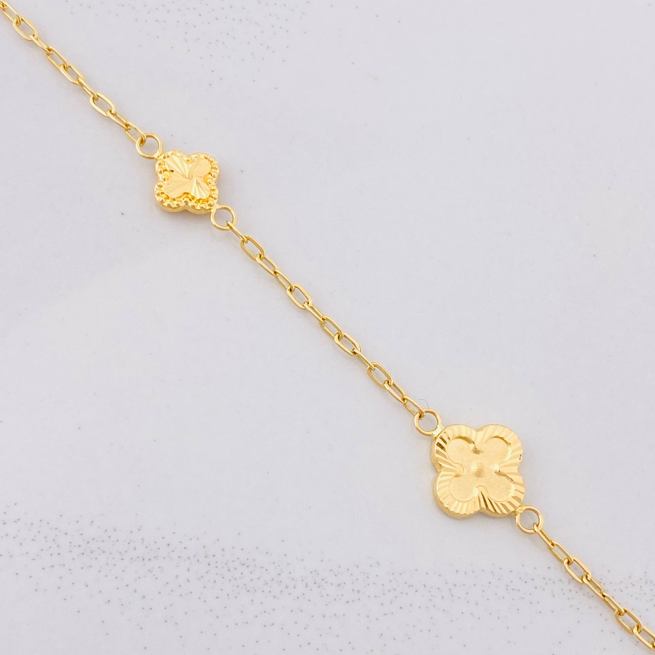Classic Link Bracelet Diamond Cut Clover 2.55g / 7 1/4 in / 1.65mm 18K Yellow Gold