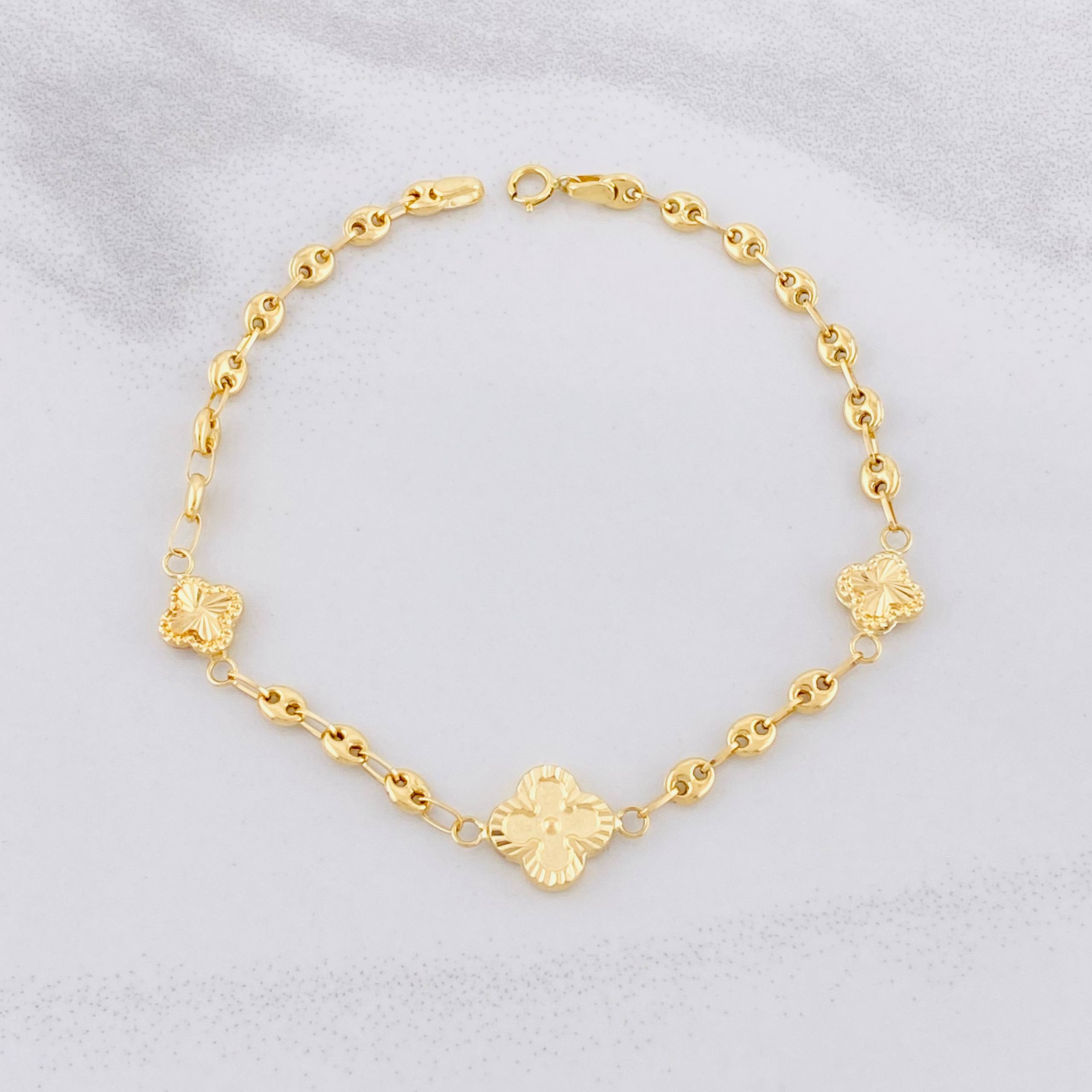 Bracelet GC Clover Diamond Cut 3.15g / 7 1/4 in / 1.65mm 18K Yellow Gold