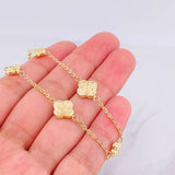 Pulso Aro Seguido Trébol Diamantado 3.2g / 7 in / 1.55mm Oro Amarillo 18K