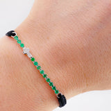 Pulsera Tejida Cruz Lineal En Relieve Esmeraldas 45Pts Oro Blanco 18K