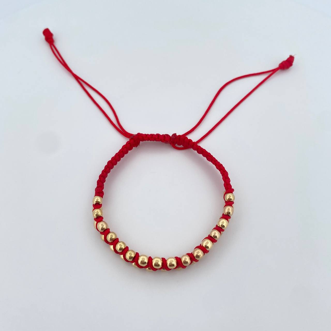 Pulsera Roja 3mm 31 Und Bolas Lisas Oro Amarillo 18K (A.C)