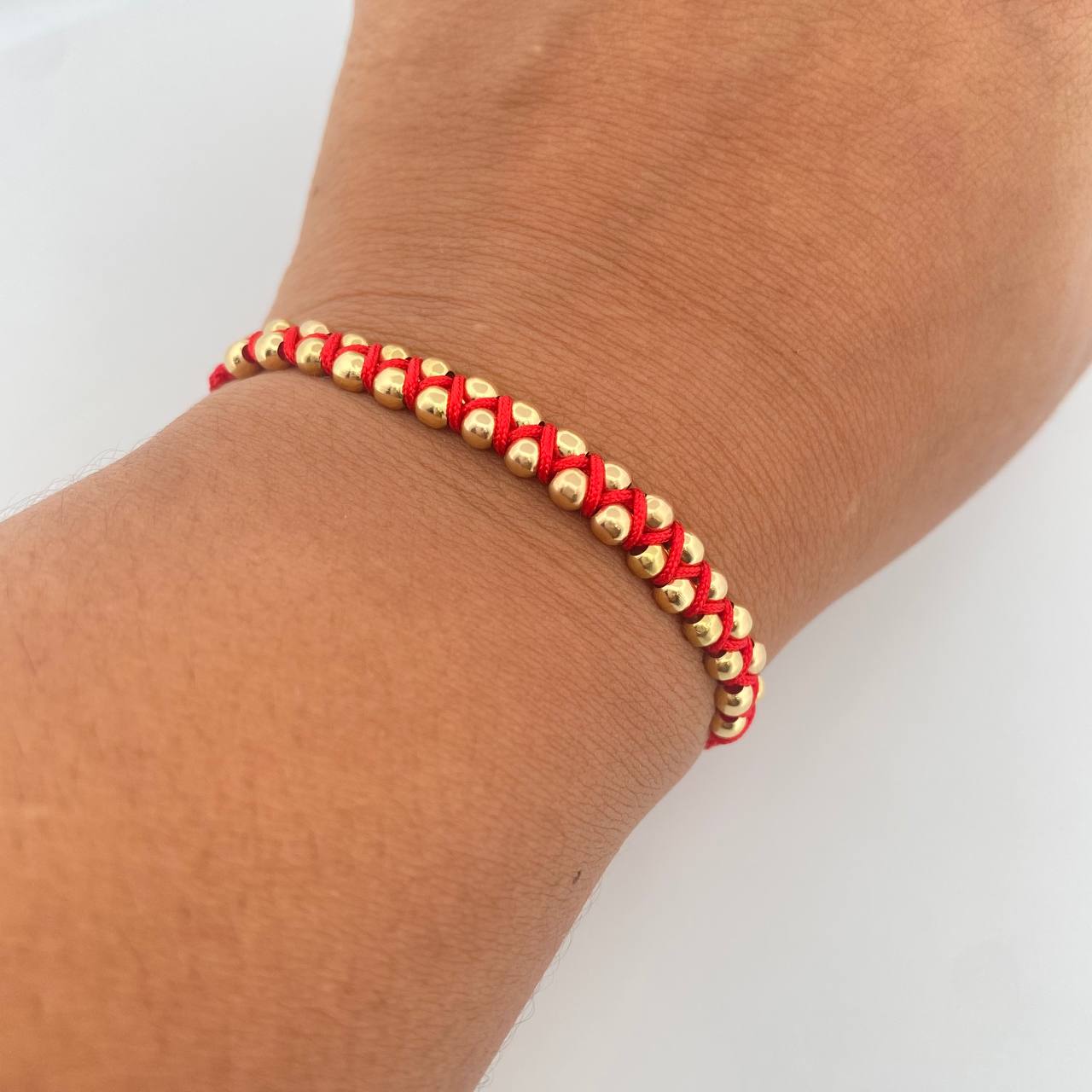 Pulsera Roja 3mm 31 Und Bolas Lisas Oro Amarillo 18K (A.C)