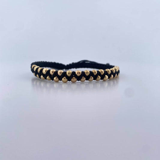 Pulsera Negra 3mm 31 Und Bolas Lisas Oro Amarillo 18K (A.C)