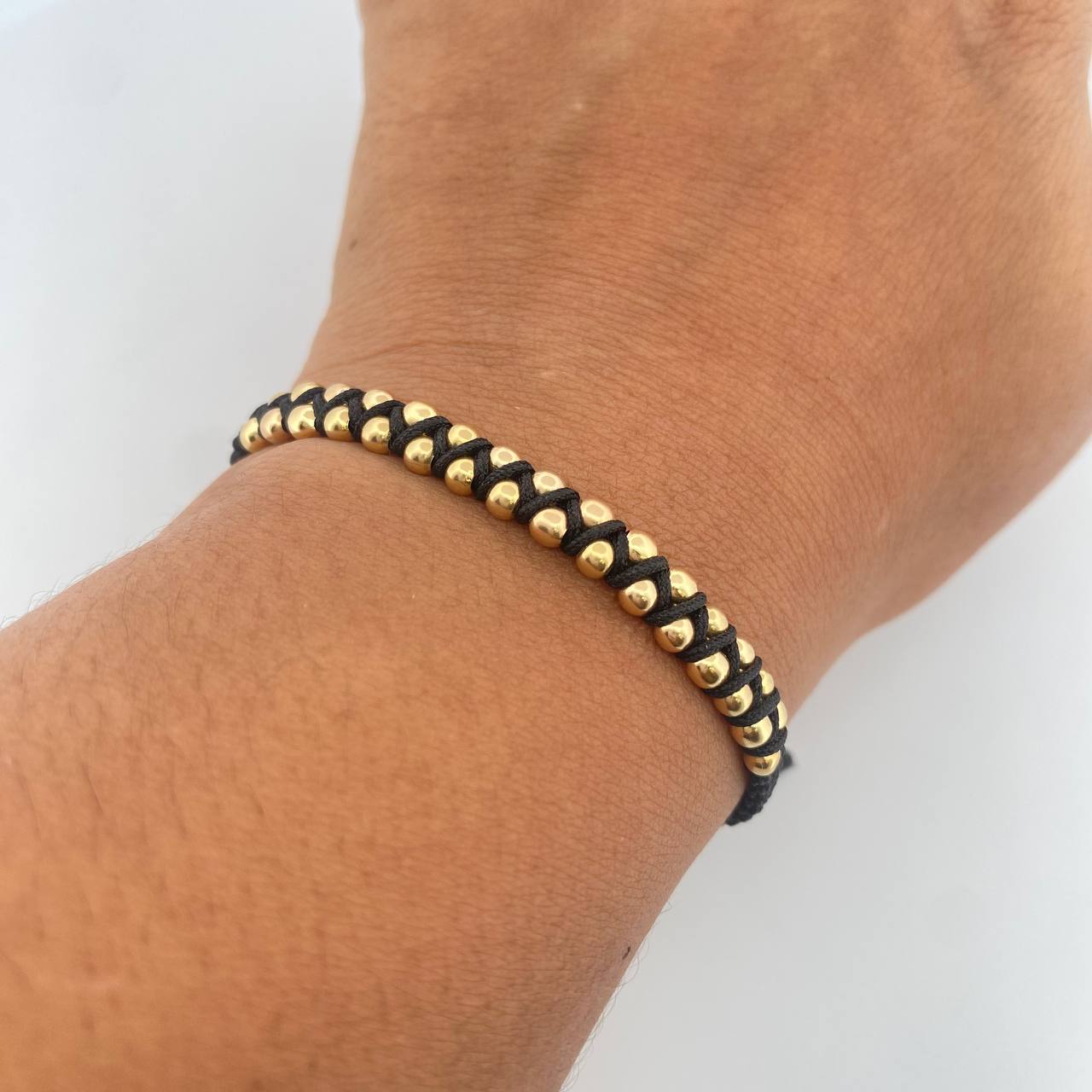 Pulsera Negra 3mm 31 Und Bolas Lisas Oro Amarillo 18K (A.C)