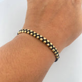 Pulsera Negra 3mm 31 Und Bolas Lisas Oro Amarillo 18K (A.C)