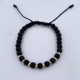 Pulsera Negra 3mm Bolas Lisas 8 und Neoprenos Oro Amarillo 18K (A.C)