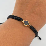 Pulsera Negra Trebol 0.8gr / Onix Negro Oro Amarillo 18K &