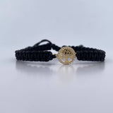 Pulsera Negra Arbol De La Vida 0.4gr / Circones Blancos Oro Amarillo 18K &