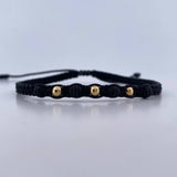 Black Bracelet 3mm Polished Beads 3 pcs Neoprenes 18K Yellow Gold (A.C)
