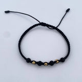 Black Bracelet 3mm Polished Beads 3 pcs Neoprenes 18K Yellow Gold (A.C)