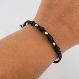 Black Bracelet 3mm Polished Beads 3 pcs Neoprenes 18K Yellow Gold (A.C)