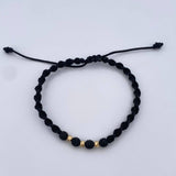 Pulsera Negra 3mm 3 Und Bolas Diamantadas Neoprenos Oro Amarillo 18K (A.C)