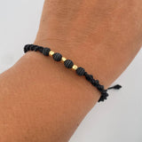 Pulsera Negra 3mm 3 Und Bolas Diamantadas Neoprenos Oro Amarillo 18K (A.C)