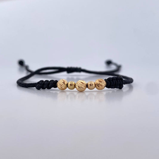 Pulsera Negra 3mm-4mm 5 Und Bolas Lisas Diamantada Oro Amarillo 18K (A.C)