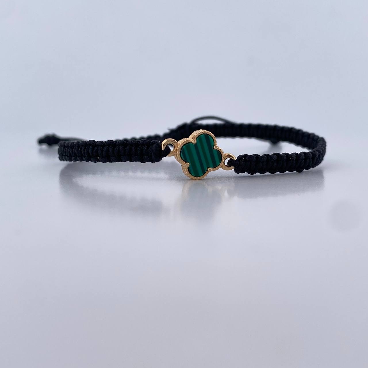 Black Bracelet Clover  0.85gr / Green Malachite Yellow Gold 18K &