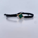 Black Bracelet Clover  0.85gr / Green Malachite Yellow Gold 18K &