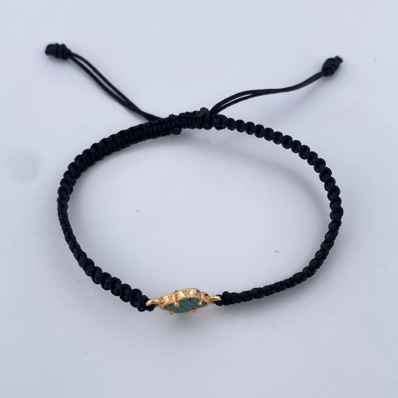 Black Bracelet Clover  0.85gr / Green Malachite Yellow Gold 18K &