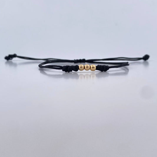 Pulsera Negra 3mm Bolas Lisas 3und Oro Amarillo 18K (A.C)