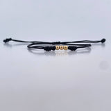 Pulsera Negra 3mm Bolas Lisas 3und Oro Amarillo 18K (A.C)
