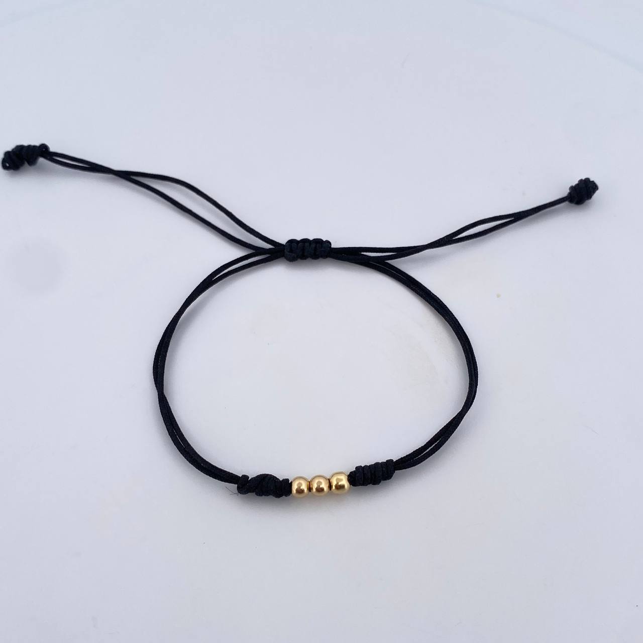 Pulsera Negra 3mm Bolas Lisas 3und Oro Amarillo 18K (A.C)