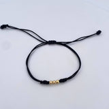 Pulsera Negra 3mm Bolas Lisas 3und Oro Amarillo 18K (A.C)