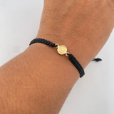 Black Bracelet Letter F 0.4gr / 18K Yellow Gold &