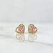 Stud Earrings Heart 1.1gr / 7mm White Zircons Pink Yellow Gold 18K ©
