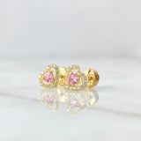 Stud Earrings Heart 1.1gr / 7mm White Zircons Pink Yellow Gold 18K ©