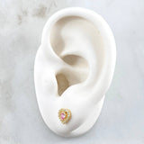 Stud Earrings Heart 1.1gr / 7mm White Zircons Pink Yellow Gold 18K ©