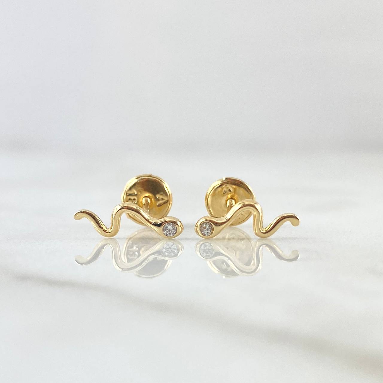 Topos Serpiente 0.75gr / 1cm / Circon Blanco Oro Amarillo 18K ©