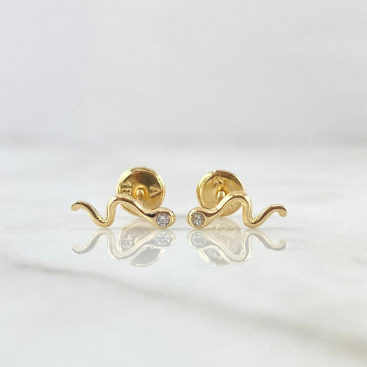 Stud Earrings Snake 0.75gr / 10mm White Zircon Yellow Gold 18K