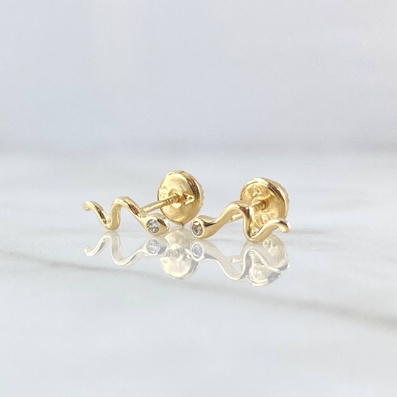 Topos Serpiente 0.7gr / 10mm Circon blanco Oro Amarillo 18K