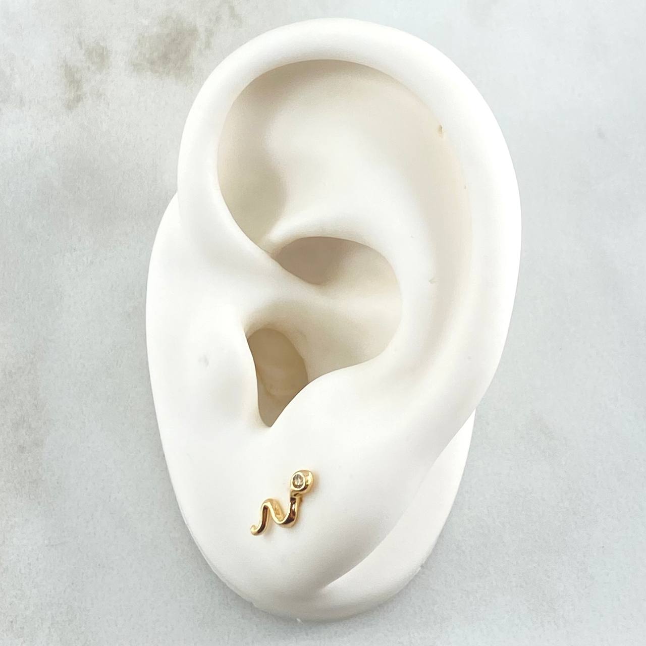 Topos Serpiente 0.7gr / 1cm / Circon Blanco Oro Amarillo 18K ©