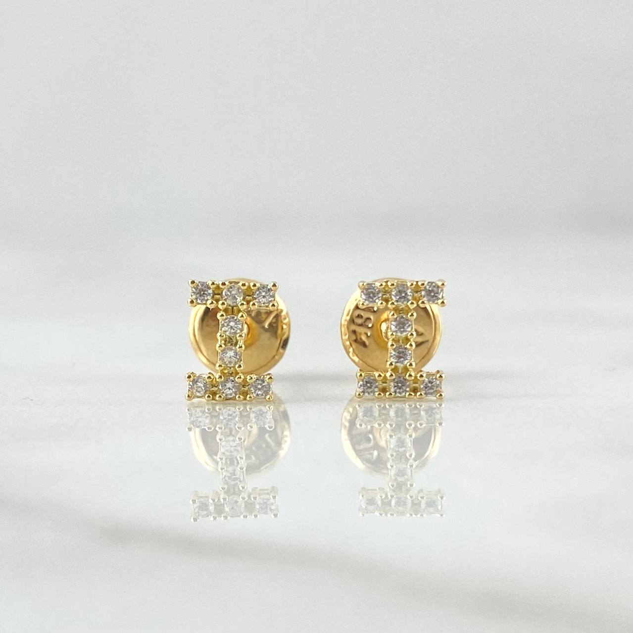 Stud Earrings Letter I 0.65gr / 6mm White Zircons 18K Yellow Gold ©