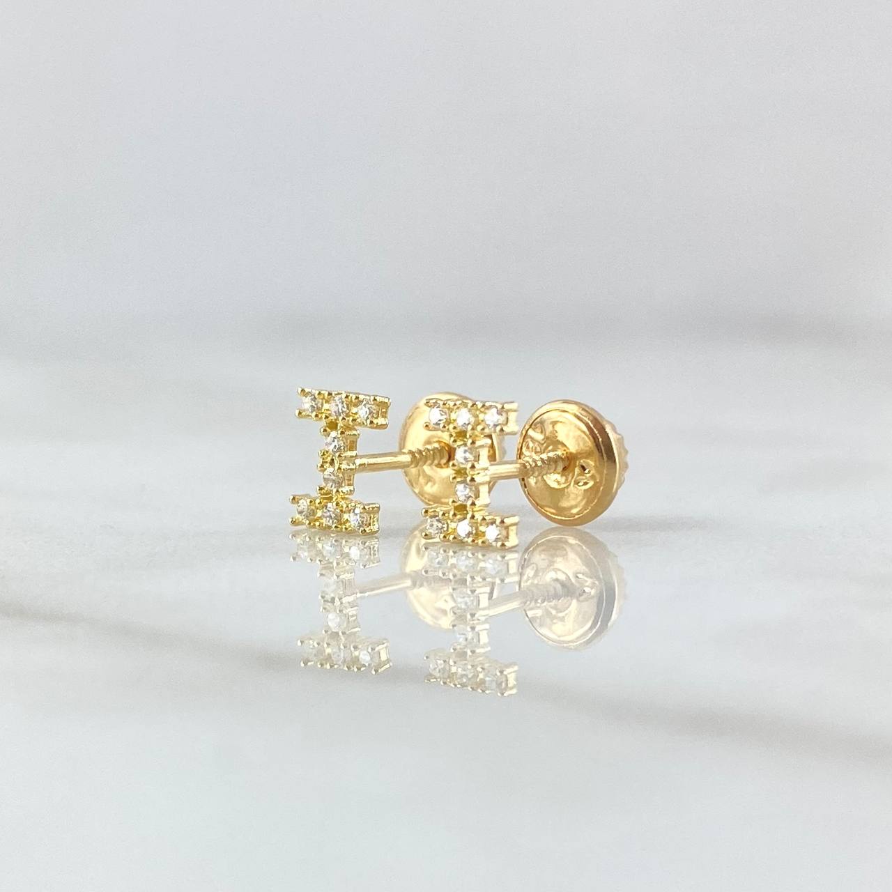 Stud Earrings Letter I 0.65gr / 6mm White Zircons 18K Yellow Gold ©