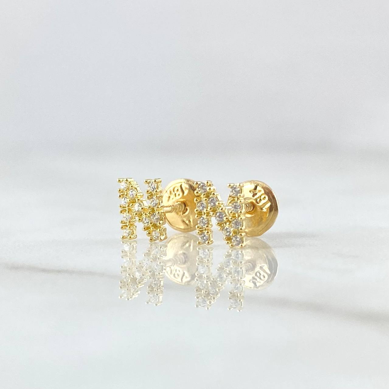Topos Letra N 0.75gr / 6mm Circones Blancos Oro Amarillo 18K