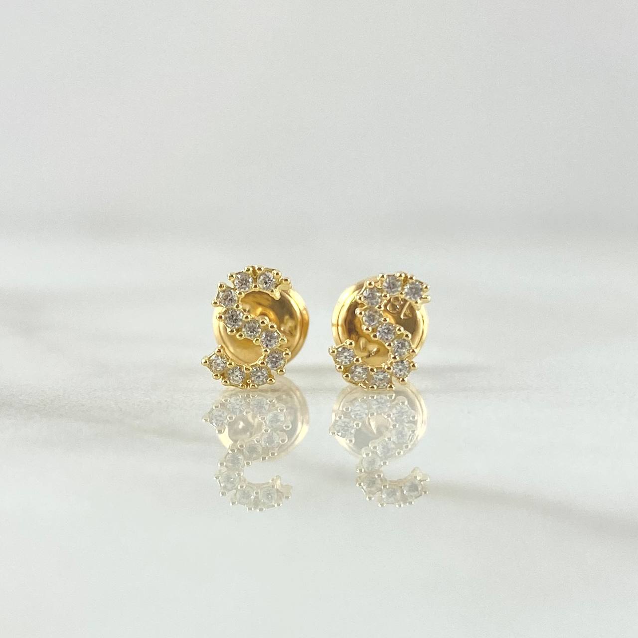 Topos Letra S 0.7gr / 6mm Circones Blancos Oro Amarillo 18K ©