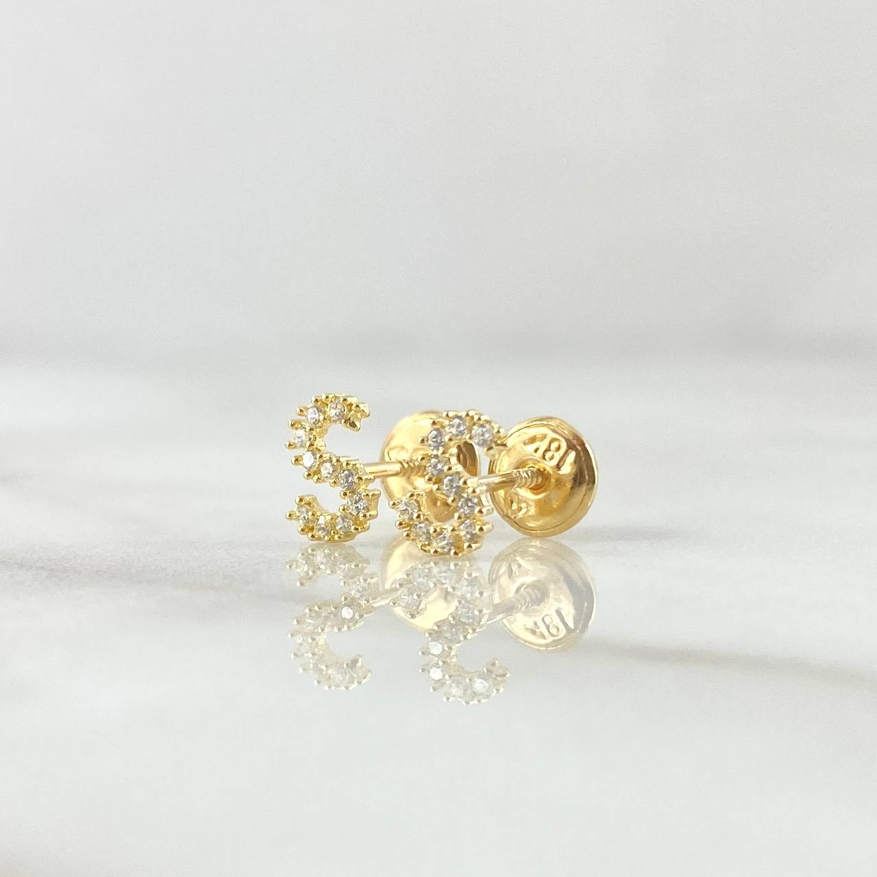 Topos Letra S 0.75gr / 6mm Circones Blancos Oro Amarillo 18K ©