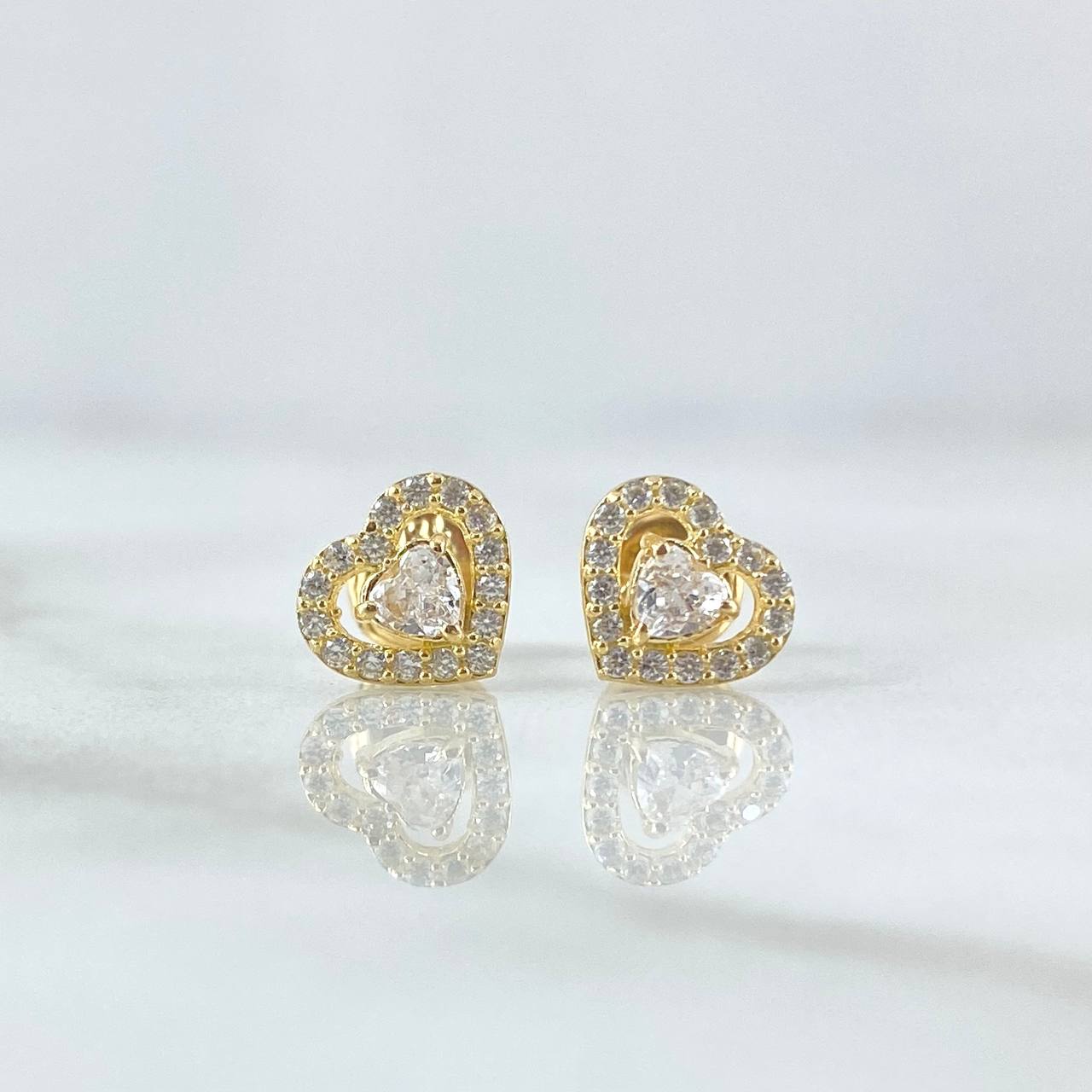 Stud Earrings Heart 1.05gr / 7mm White Zircons 18K Yellow Gold